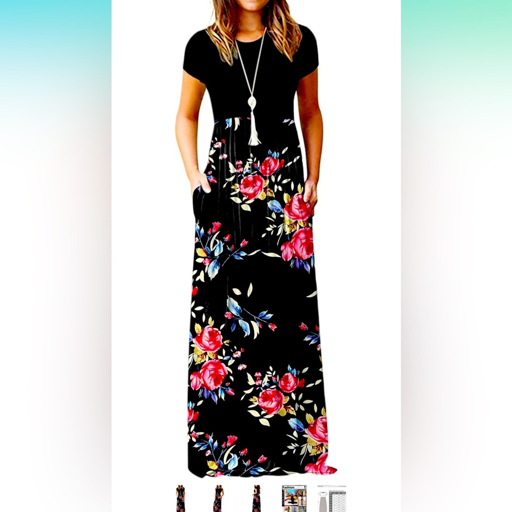 Short Sleeve Loose Plain Maxi Dresses Casual Long Dresses Pockets